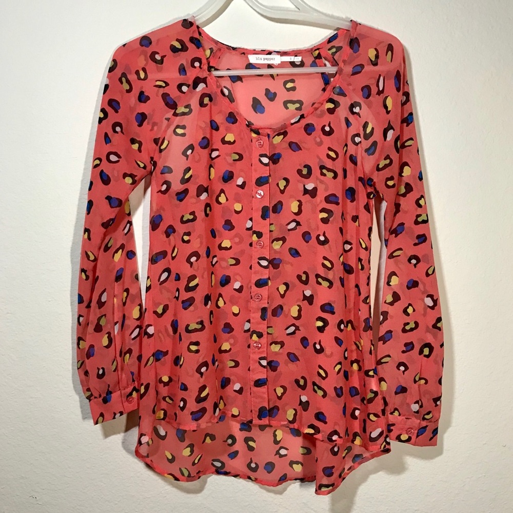 BLU PEPPER Coral Animal Print Blouse